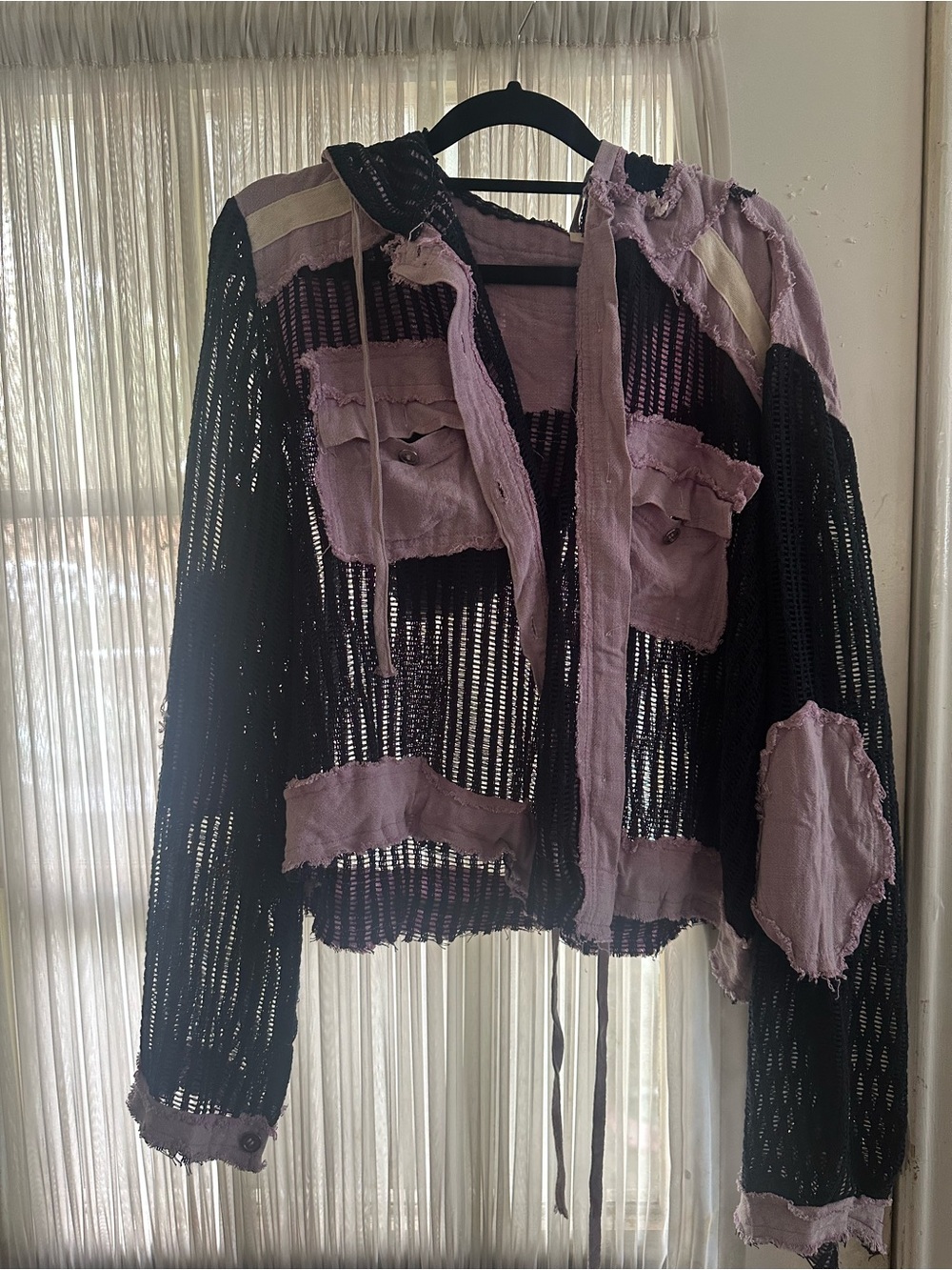 POL Sheer Indigo and Purple crochet Layering Jacket